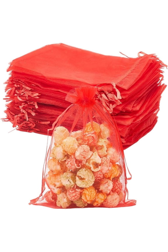 100pcs 5x7 Red Organza Gift Bags Small Mesh Gift Bags Drawstring Medium Size Red Jewelry Candies Sheer Pouches Bag Bulk for Wedding Party Favor Christmas Holiday Festival Gifts Presents for DIY