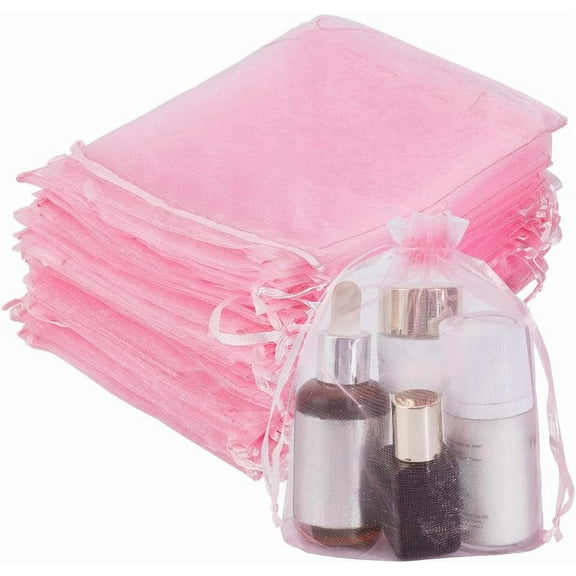 100pcs 5x7inch Pink Organza Drawstring Bags Gift Bags Mesh Sheer Bags Party Favors Bag for DIY