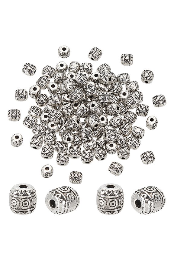 100pcs 6mm Barrel Spacers Beads Silver Spacers Tibetan Alloy Loose Beads Tube Metal Spacers Loose Connector Beads for Bracelets Necklace Jewelry Making