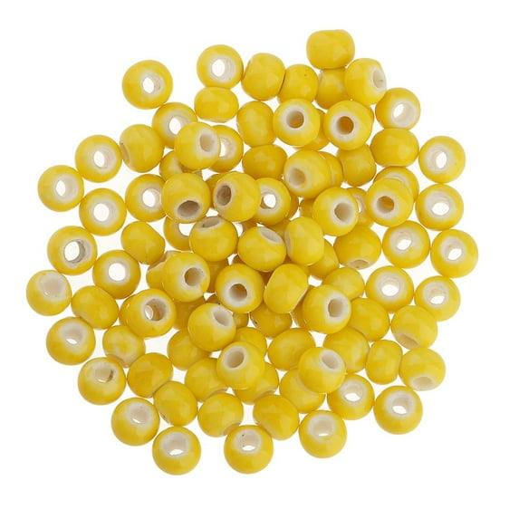 100pcs 6mm Ceramic Loose Beads Charms for DIY Jewelry Making Yellow