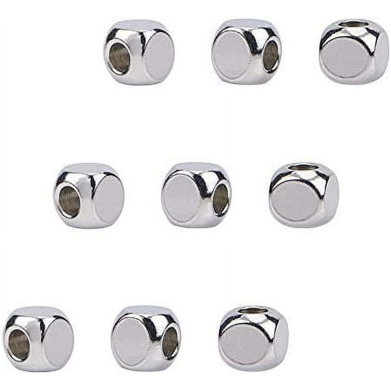 100pcs 6mm Cube Beads Metal Spacer Bead Stainless Steel Loose Bead Spacers  Beads Metal Slider Beads for Bracelet Necklace Jewelry Making 3mm Hole 