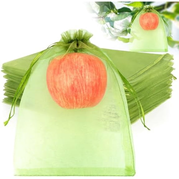 100pcs 6x9 Inch Fruit Protection Bags, Fruit Bags for Fruit Trees, Green Mesh Cover Bag Garden Netting Pest Barrier for Tomato Mango Vegetables