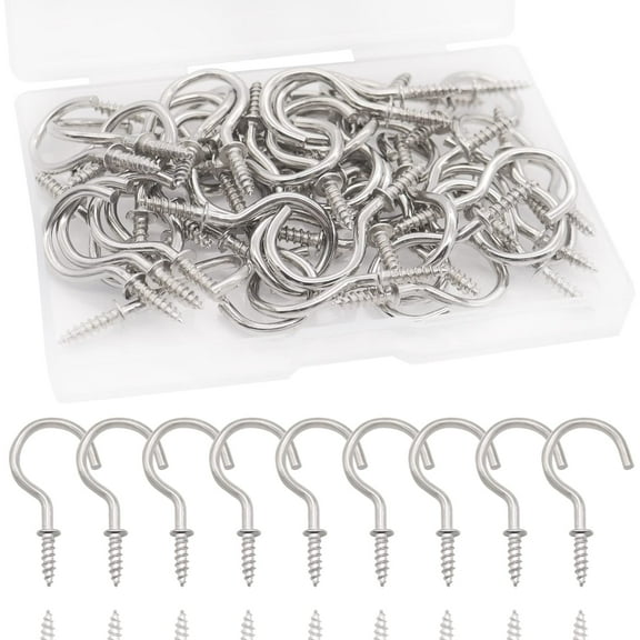 100pcs 7/8Inch Silver Ceiling Hooks Vinyl Coated Screw-in Hooks for Decorating Christmas Lights Hanger Hooks Outdoor Wire and Fairy Lights D-016-7/8