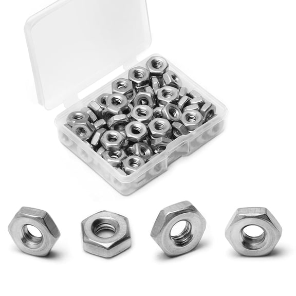 100pcs #8-32 Hex Nuts, 11/32" Width, 1/8" Height, 304 Stainless Steel, Hex Drive, UNC Small Nuts Fasteners, 8-32 Replacement Nut with Plastic Case for DIY Home Mechanism