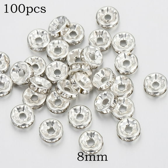 100pcs 8mm Silver Color Crystal Spacer Beads Crystal Rhinestone Beads For Jewelry Making Loose Beads For Bracelets