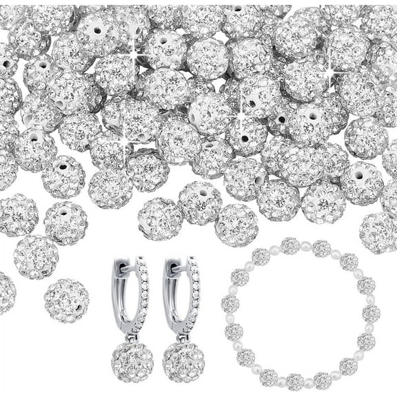 100pcs 8mm White Rhinestone Beads White Clay Beads Polymer Beads Clay Pave Disco Ball Round Diamond Clay Beads for Necklace Bracelet Jewelry Making Party DecorationCrystal