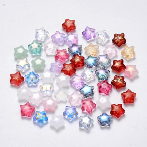 100pcs 8x8.5mm Random Color Spray Painted Glass Star Beads Mixed Style Transparent Beads Center Drilled Hole Beads for DIY Necklace Bracelet Earring Jewelry Making Hole 1mm Colorful DIY