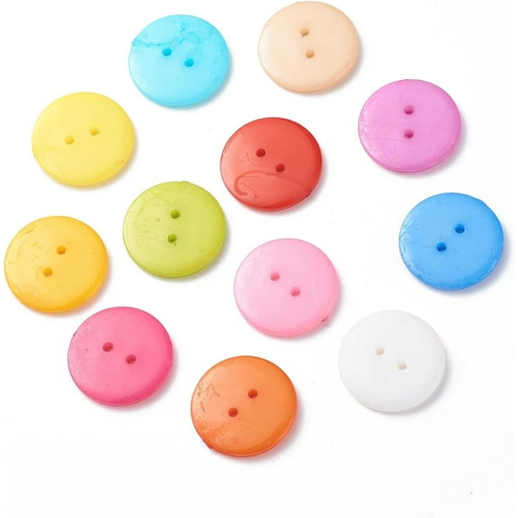 100pcs Acrylic Sewing Buttons Plastic Buttons for Costume Design 2-Hole Dyed Flat Round Mixed color 22x3mm Hole: 1mm