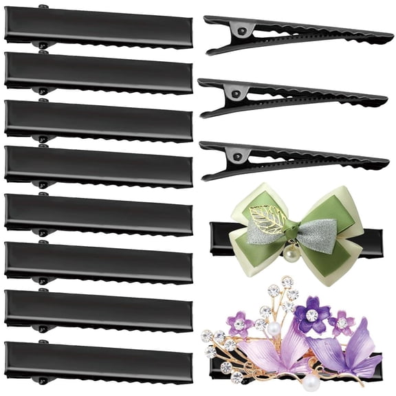 100pcs Alligator Hair Clips Black Flat Single Prong Hairpins Metal Crocodile Clip Barrettes Bows Making Accessories for Hair Care Styling Sectioning Craft Projects, 4cm