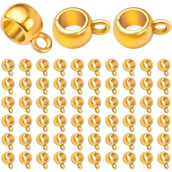 100pcs Alloy Bail Tube Beads Spacer Beads Hanger Charm Connectors Jewelry Making Accessories for DIY European Bracelet Necklace Craft Supplies, Golden, 9 mm x 6 mm