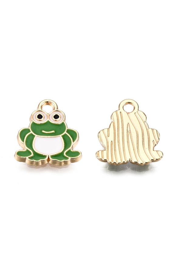100pcs Alloy Enamel Cadmium Free & Lead Free Frog Shape Light golden Green 14.5x13x2mm Hole: 1.8mm