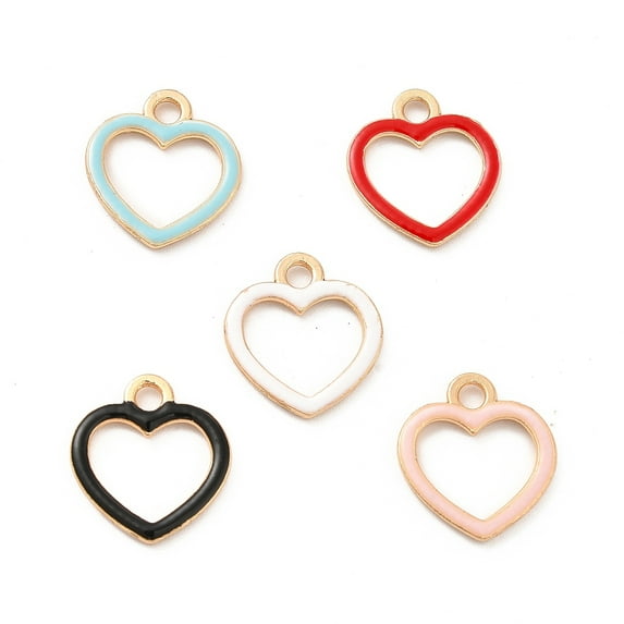 100pcs Alloy Enamel Pendants Light golden Heart Charm Mixed color 14x13x1.6mm Hole: 2mm