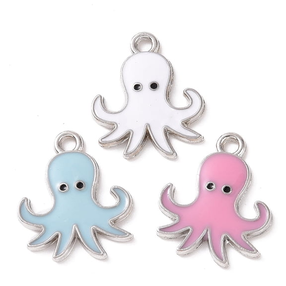 100pcs Alloy Enamel Pendants Octopus Charm Platinum 20x16x1.5mm Hole: 1.8mm