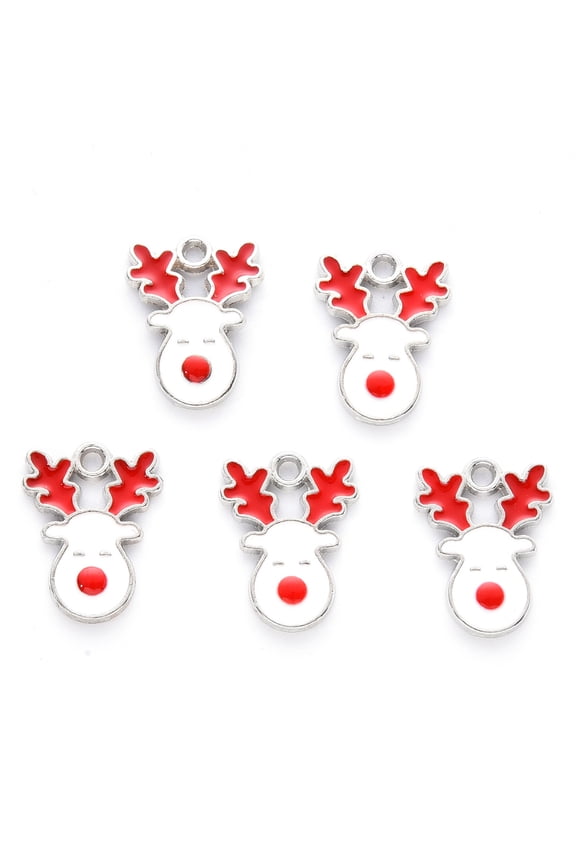 100pcs Alloy Enamel Pendants for Christmas Christmas Reindeer/Stag White 17x13x2mm Hole: 1.6mm