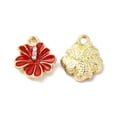 thumbnail image 1 of 100pcs Alloy Enamel with Rhinestone Cadmium Free & Nickel Free & Lead Free Hibiscus Flower Charm Light golden Red 14x12x4mm Hole: 1.6mm, 1 of 3