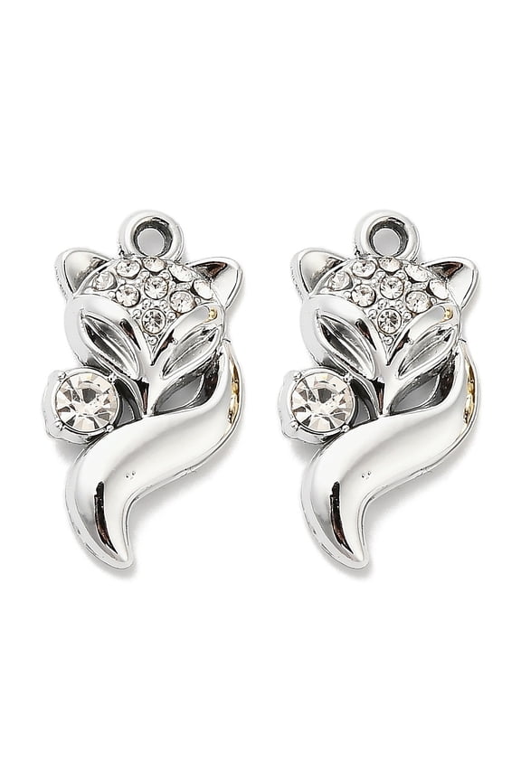 100pcs Alloy Pendants with Rhinestone Fox 23.5x13x4mm Hole: 1.6mm