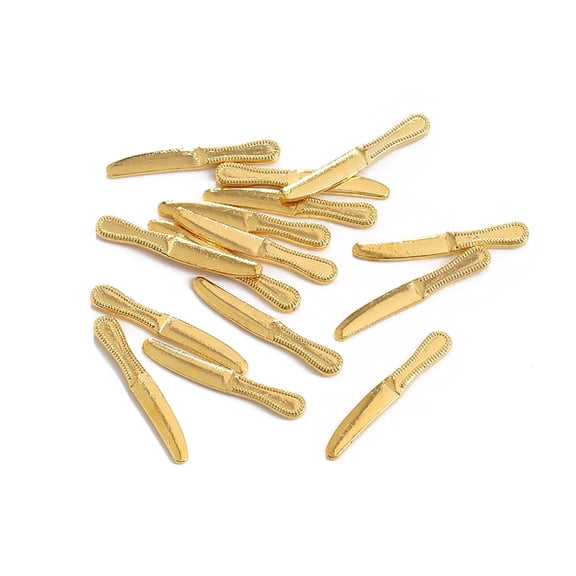 100pcs Alloy Silverware Miniature Ornaments Micro Landscape Home Dollhouse Accessories Pretending Prop Decorations Knife Golden 21x3x1mm