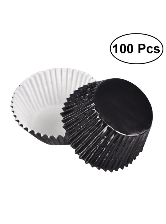 100pcs Aluminum Thickened Foil Cups Cupcake Liners Mini Cake Muffin Molds Baking Molds (Black)