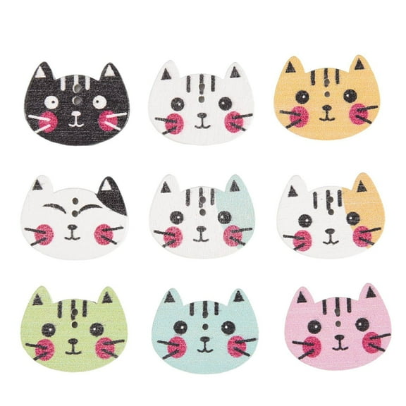 100pcs Animal Cat Wooden Button Sewing Scrapbooking DIY Craft Colorful 2 Holes
