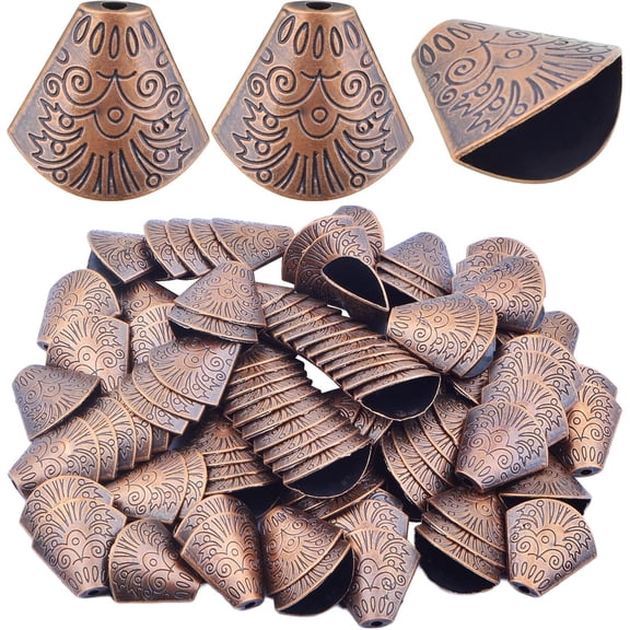 100pcs Antique Red Copper Bead Cone End Caps Tibetan Alloy Spacer Bead Caps Cones Tassel Flower End Caps Accessories for DIY Bracelet Earrings Jewelry Making Supplies