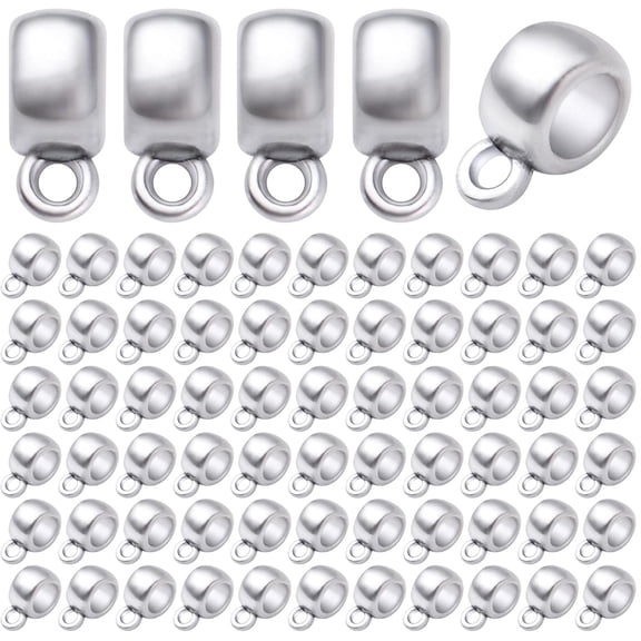 100pcs Antique Silver Bail Tube Beads Tibetan Alloy Tube Spacer Beads Vintage Hanger Dangle Connector Links for DIY European Charm Bracelet Jewelry Making Accessories