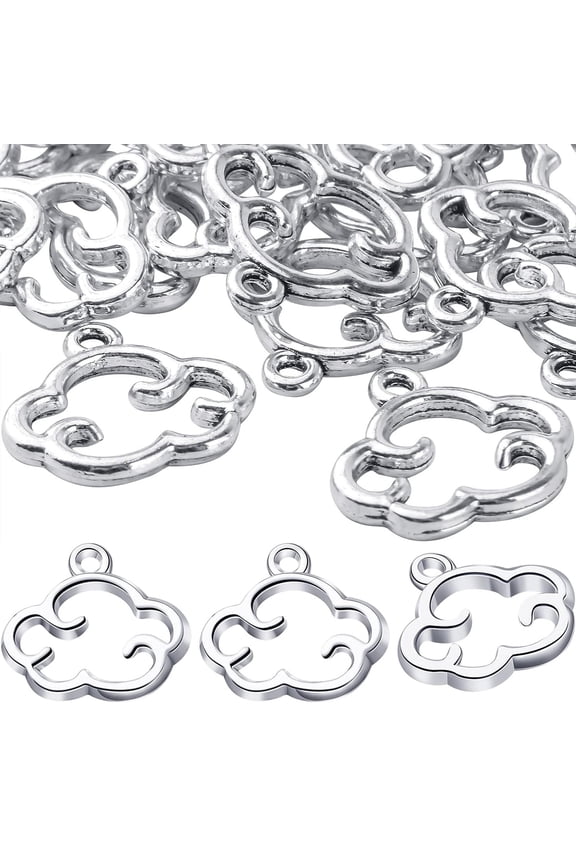 100pcs Antique Silver Cloud Shape Charms Alloy Cloud Pendants and Beads for DIY Earrings, Necklace, Bracelet Jewelry Making and Crafting Accessory