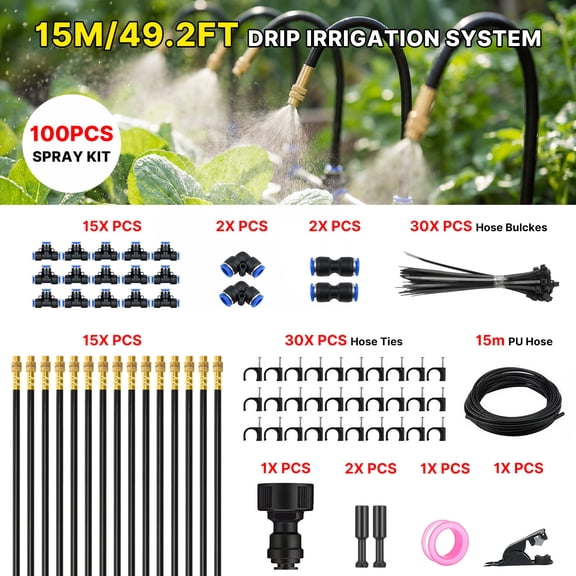 100pcs Automatic Drip Irrigation System, Garden Watering Irrigation Kit with Adjustable Copper Nozzles, Atomizing Watering Sprinkler System for Garden, Raised Bed, Lawn, Greenhouse