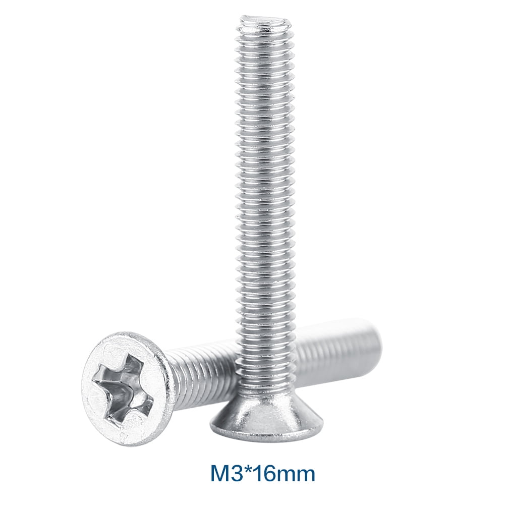100pcs Bag Flat Head Stainless Steel SS304 Machine Countersunk Metric Screw Bolt Fastener M3*16