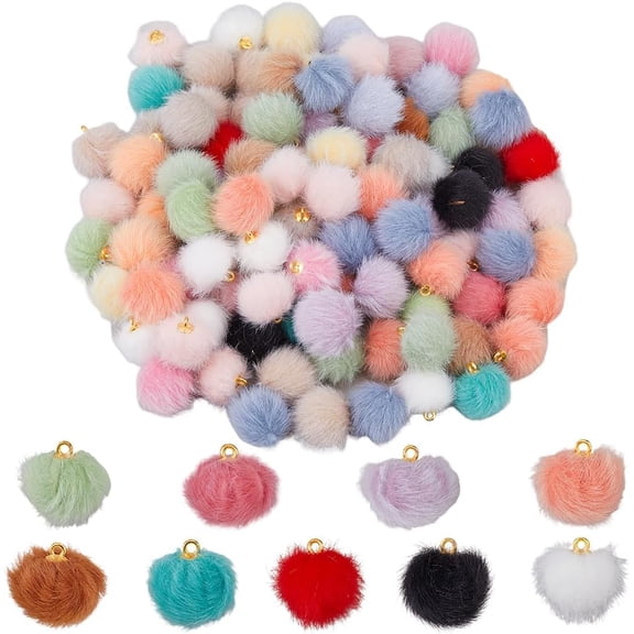 100pcs Ball Charms Colorful Fluffy Plush Balls with Tiny Loop Round Fur Fluffy Pendant Ball Charms for Keychain Earring Necklace