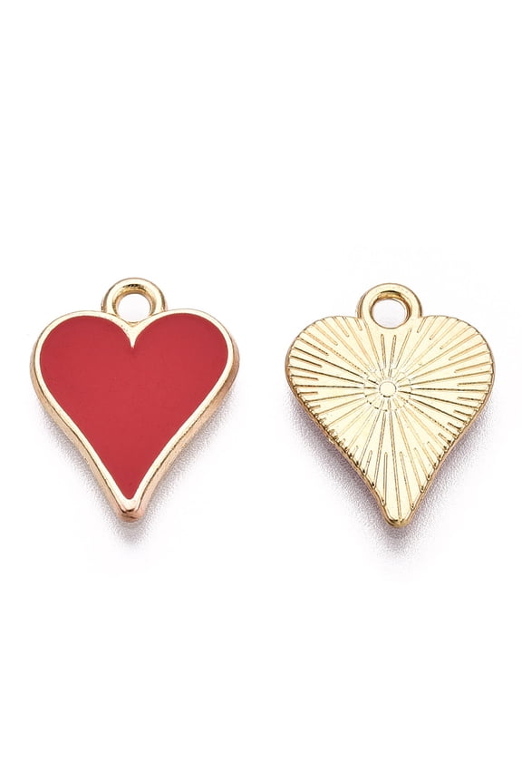 100pcs Barrel Plating Alloy Pendants with Enamel Cadmium Free & Nickel Free & Lead Free Heart Light golden Ace of Hearts 16x12.5x1.5mm Hole: 1.8mm