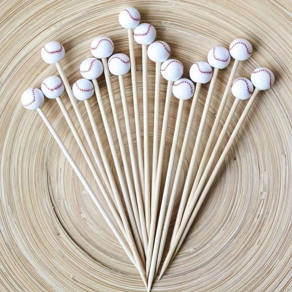 100pcs Baseball-Themed Bamboo Skewers with Fun Baseball Heads for Parties, BBQs, and Sports Events