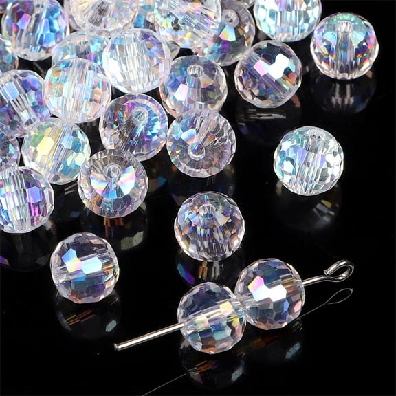 100pcs Beads For Crafts 8×7mm - Round Faceted Transparent Glass Beads For Crafting Diy Bracelet Necklace - Jewelry Making Suncatcher Charms