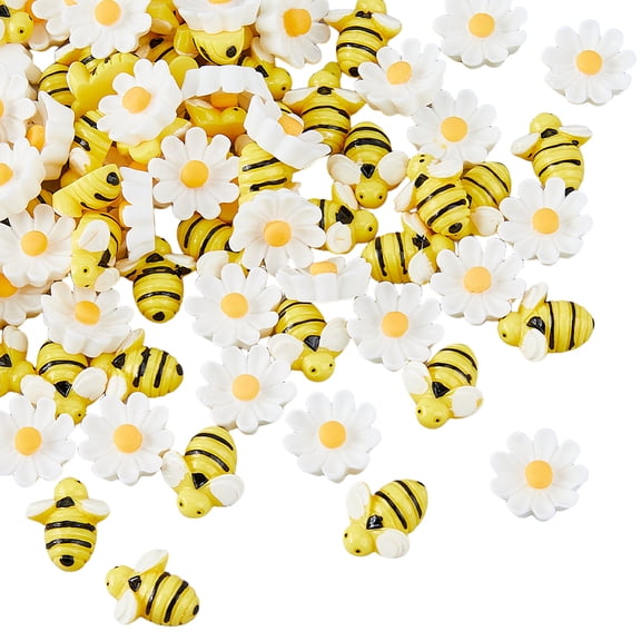 100pcs Bee Flower Resin Craft Cute Mini 3D Bumble Flatback Tiny Ornaments