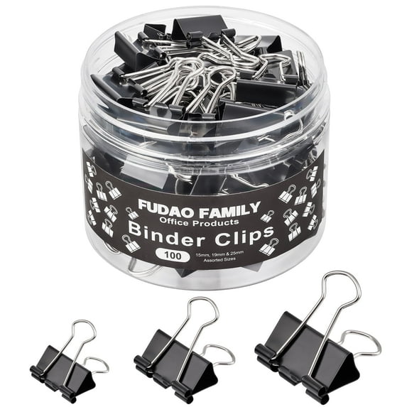 100pcs Binder Clips Assorted Sizes, Black Paper Clamps, Medium, Small, Mini 3 Sizes with Box for Office and Home