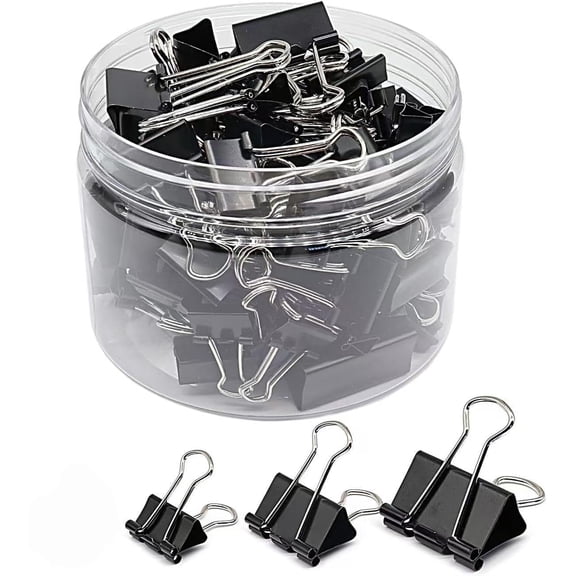 100pcs Binder Clips Assorted Sizes, Medium, Small, Mini 3 Sizes with Box, Black Paper Binder Clip Office Supplies, Paper Clamps Bulk for Office, Home