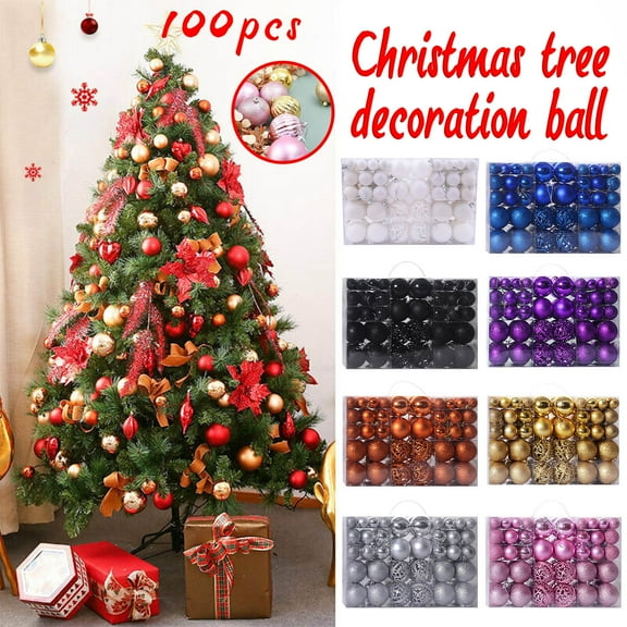 100pcs Black Christmas Ornaments, Shatterproof Baubles Set for Christmas Tree Decoration, Elegant Matte and Glitter Holiday Hanging Balls for 2025 Home Décor