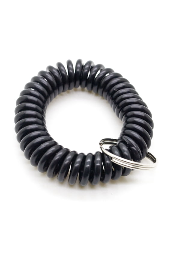 100pcs Black Color Soft Spring Spiral Wrist Coil Elastic Wrist Band Key Ring Chain by OnDepot
