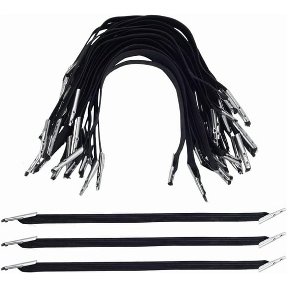 100pcs Black Elastic Barbed Cord 6.5 Inch Stretch Straps Strings with Metal Ends Elastic Cord for Party Hat Menus Badges Signs Travel Book Binding