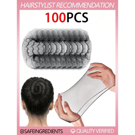 100pcs Black Elastic Hair Nets Invisible Hair Nets for Women Suitable for Catering Service Ballet Buns Sleeping Flight Attendants Nurses Fine Mesh Bun Cover