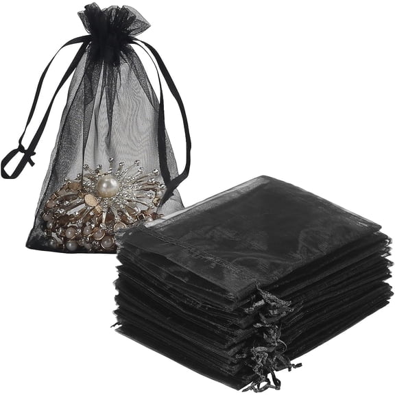 100pcs Black Organza Gift Bags 4 x 6 inches Wedding Christmas Favors Jewelry Pouches