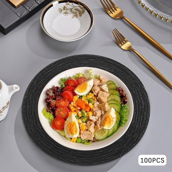 100pcs Black PP 13-Inch Western Dim Sum Plate Concave-Convex Texture Decorative Plate Commercial Plate