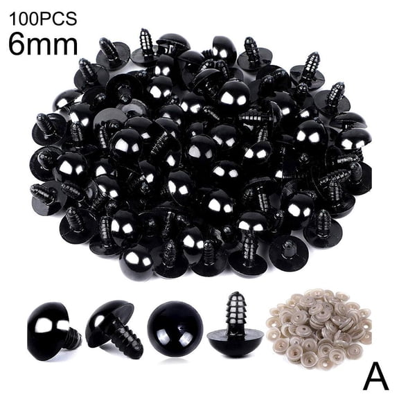 100pcs Black Plastic Safety Eyes for Toys, Bear Dolls, Handmade Crafts, 6mm