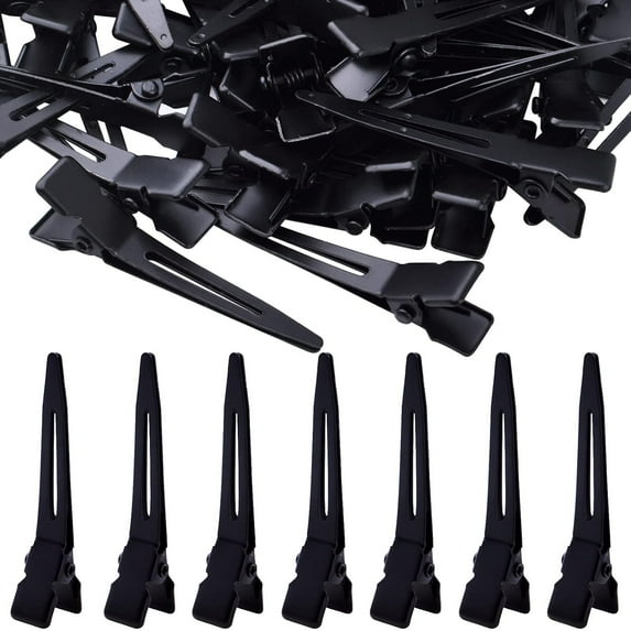 100pcs Black Single Prong Curl Clips Sectioning Clips Metal Alligator Hair Pins Styling Clips for Women Men Hair Extensions Salon Haircut, 4.5 cm x 0.8 cm
