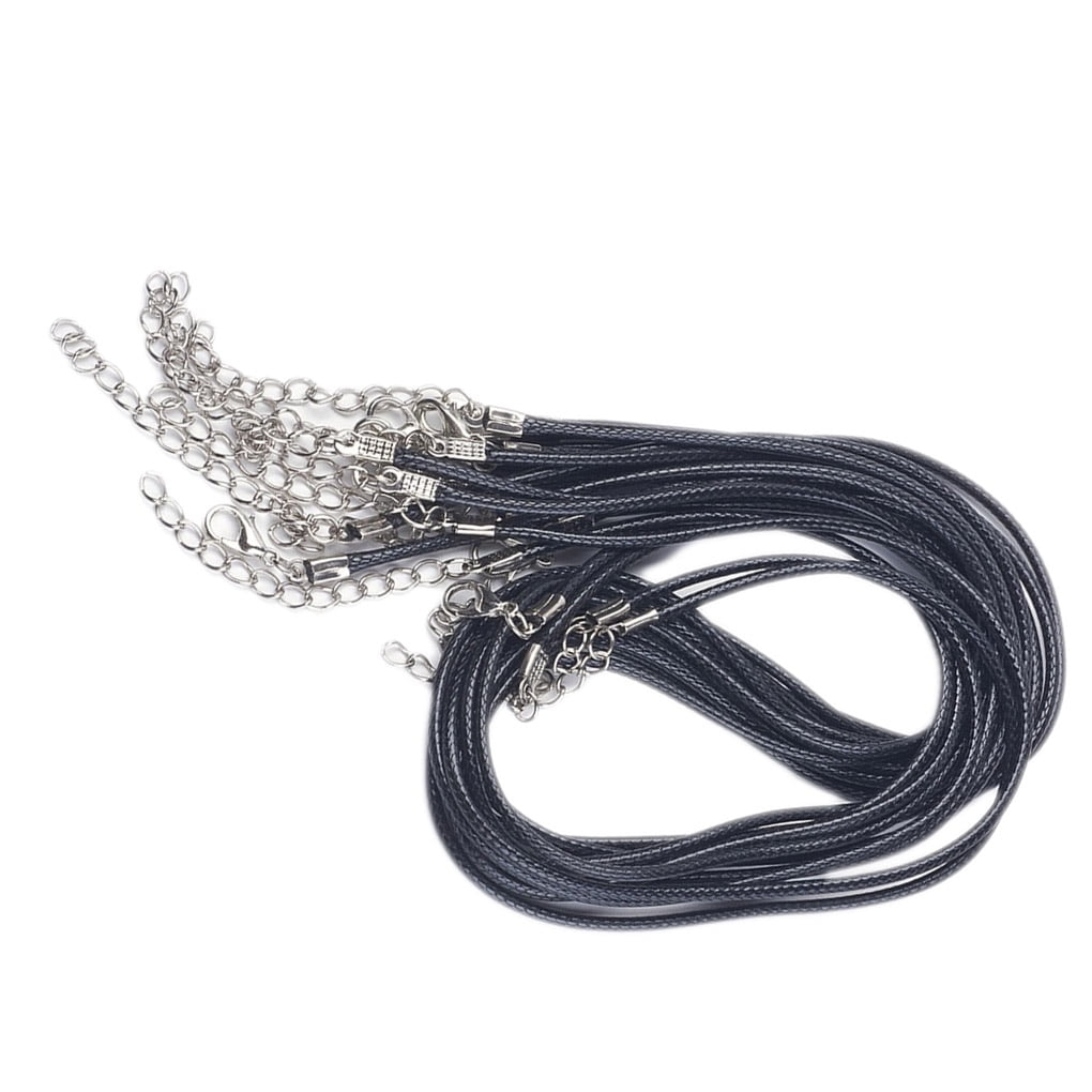 100pcs Premium Leather Necklace Chains Bracelet Cord with Clasps for Pendants, Bulk Waxed Rope Necklace String, Black , 18 for Jewelry Making