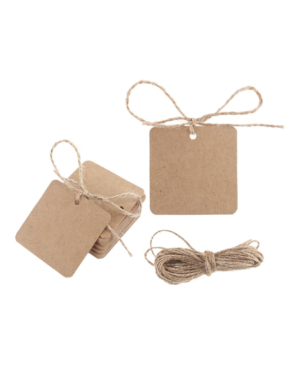 100pcs Blank Square Kraft Paper Gift Hang Tags Wedding Label Price Card Craft with 10m Natural Jute Twine
