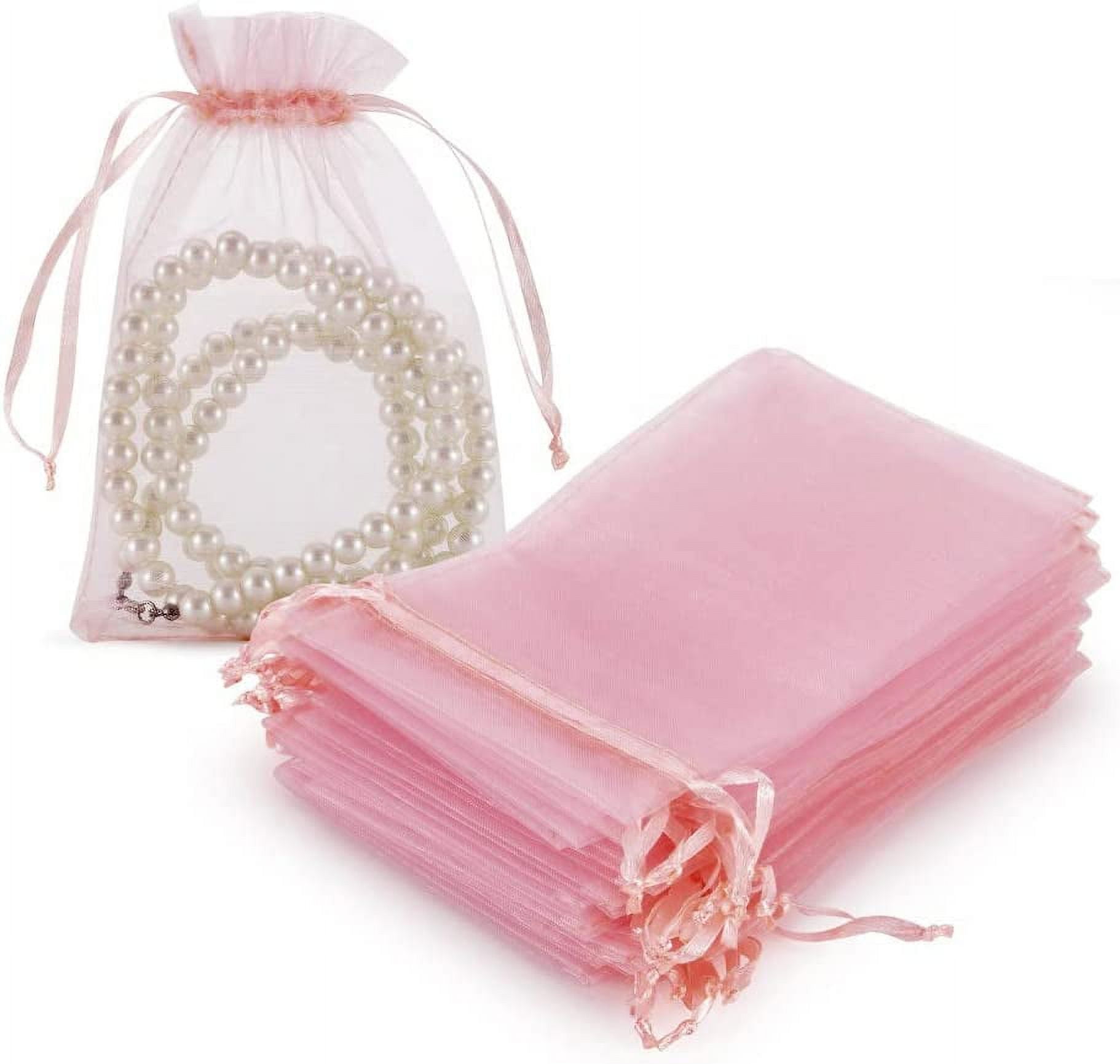 100pcs Blush Pink Organza Gift Bags, 4 x 6 inch Candy Mesh Drawstring ...