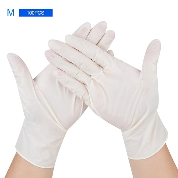 100pcs/Box Disposable Latex Gloves Soft, Elastic Examination Gloves for Food Processing (M)