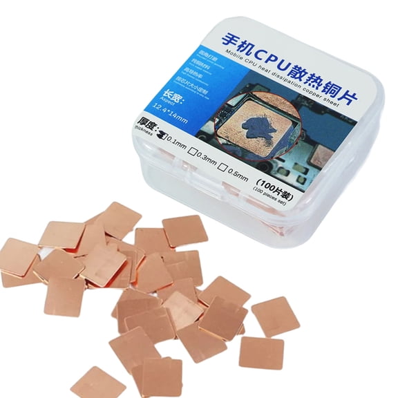 100pcs/Box Multiple Thickness Thermal Conductively Copper Sheet Thermal Pad for Phone CPU Heat Reduction