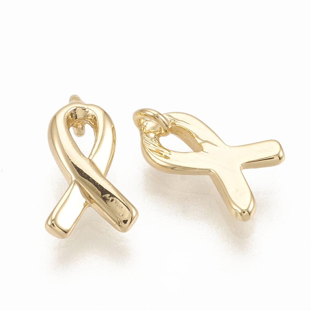 100pcs Brass Awareness Ribbon Nickel Free golden 9x5x1mm Hole: 1mm