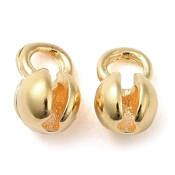 100pcs Brass Bead Tips Calotte Ends Cadmium Free & Nickel Free & Lead Free Real 18K golden Plated 6x4x3.5mm Hole: 1.3mm